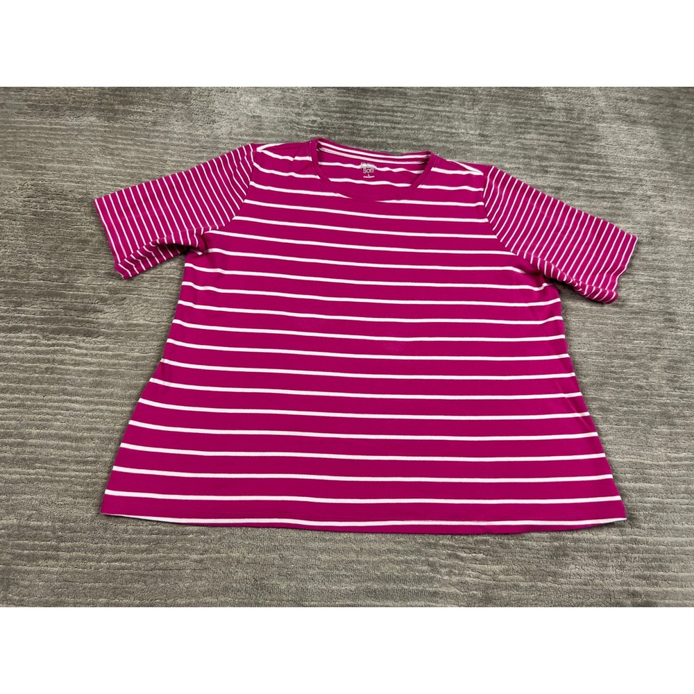 Kim Rogers T-Shirt Womens L Pink Perfectly Soft Striped Short Sleeve Crew Neck